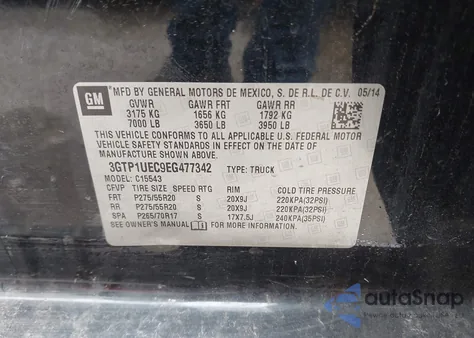 2014 GMC Sierra 1500 Sle from USA, damaged, VIN 3GTP1UEC9EG477342